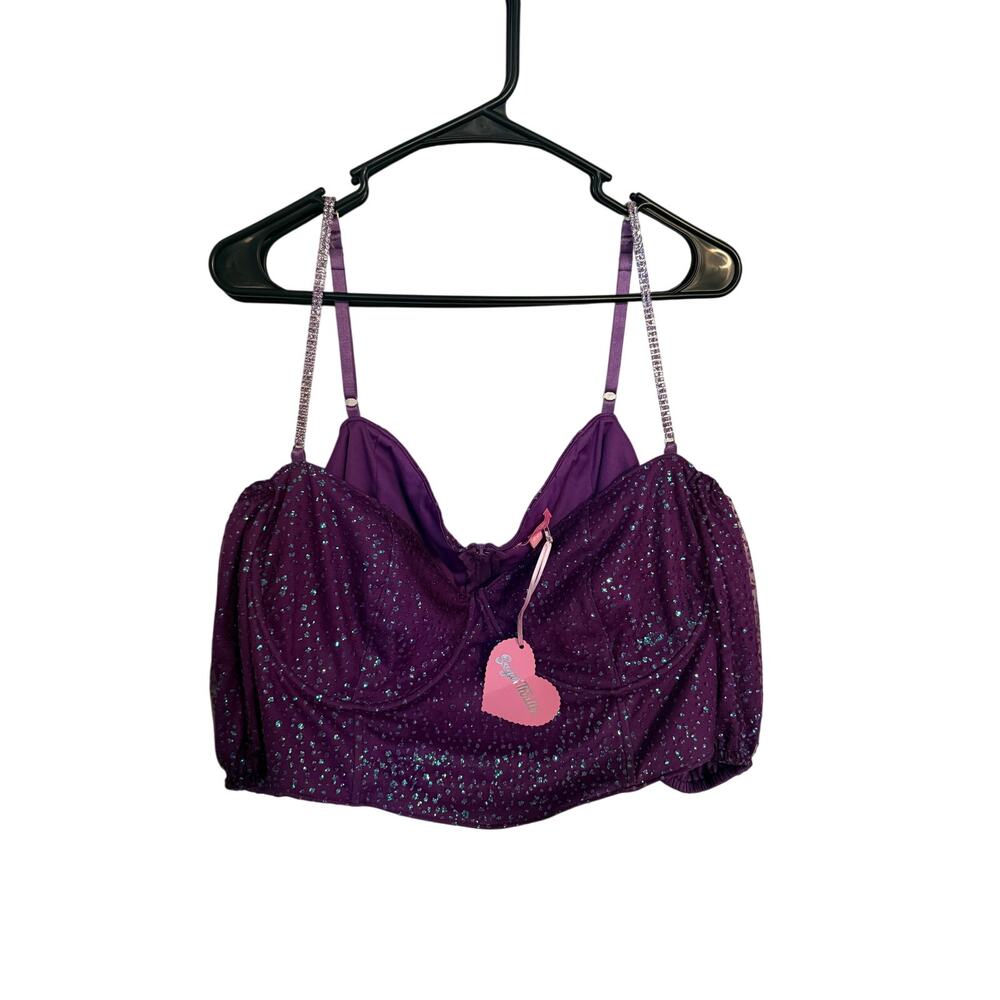 Dolls Kill Sugar Thrillz Rhinestone Crop top 2X NWT